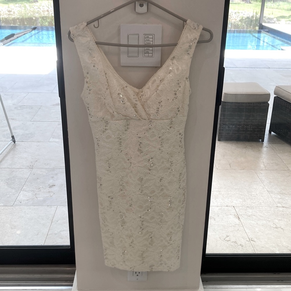 Ruby rox lace V neck midi dress with sequins.